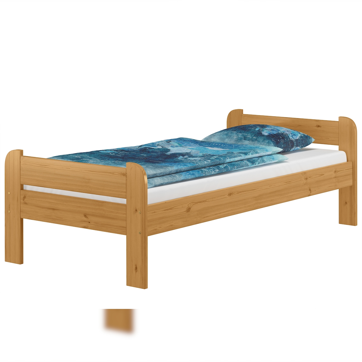 Erst-Holz Einzelbett 90x200 Kiefer Echtholz in Eicheton gebeizt mit wählbarem Zubehör V-60.39-09E ohne Zubehör Image