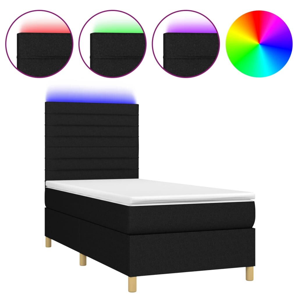 vidaXL Boxspringbett mit Matratze & LED Schwarz 90x200 cm Stoff Image