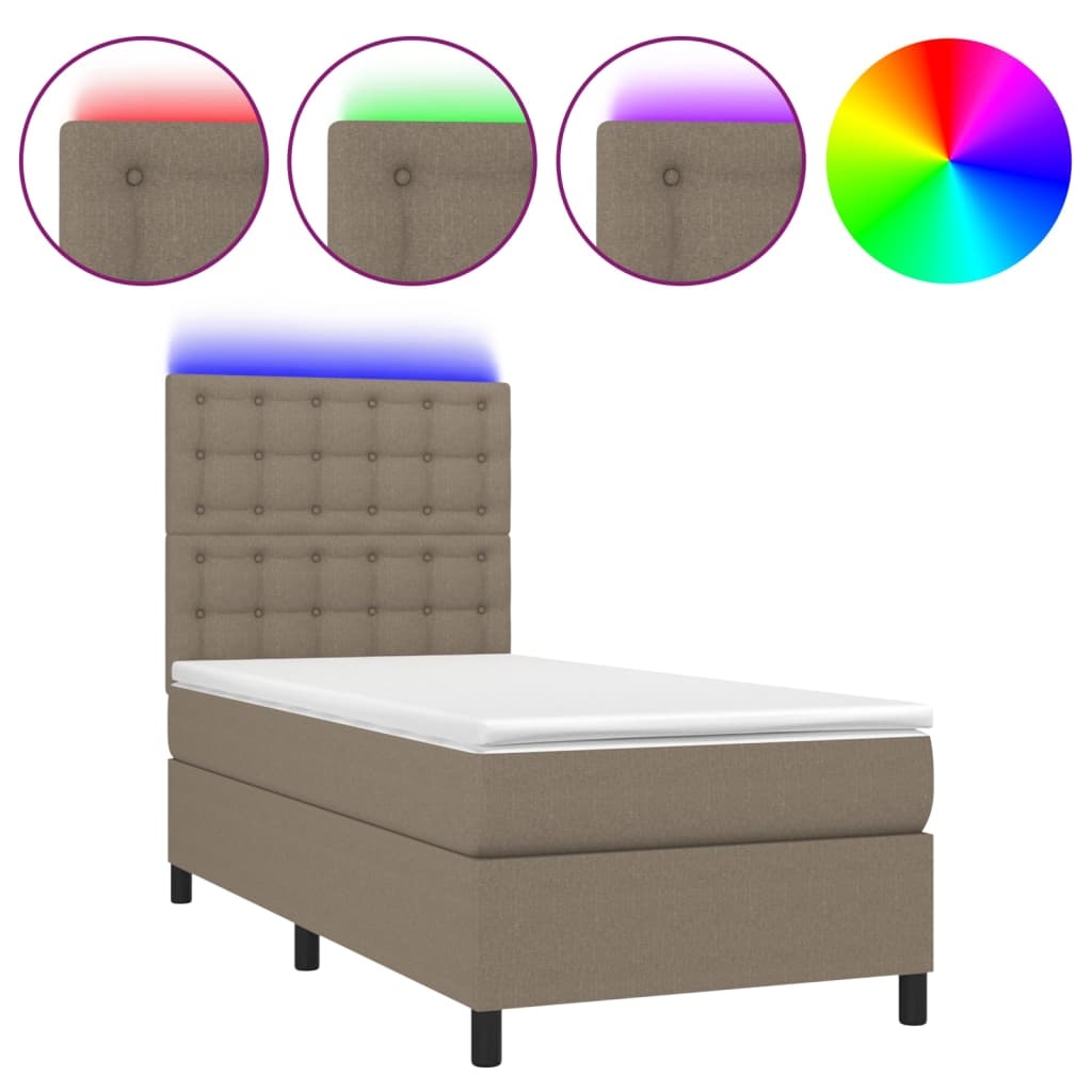 vidaXL Boxspringbett mit Matratze & LED Taupe 90x190 cm Stoff Image