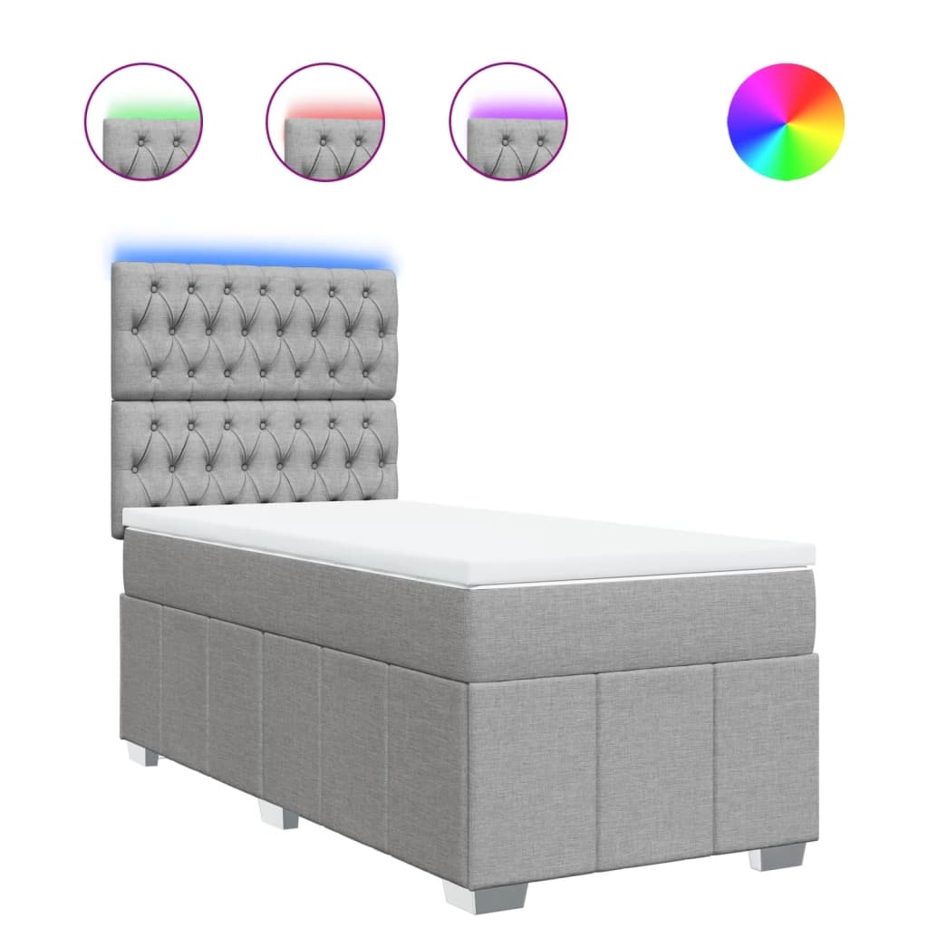 vidaXL Boxspringbett mit Matratze Hellgrau 90x190 cm Stoff Image