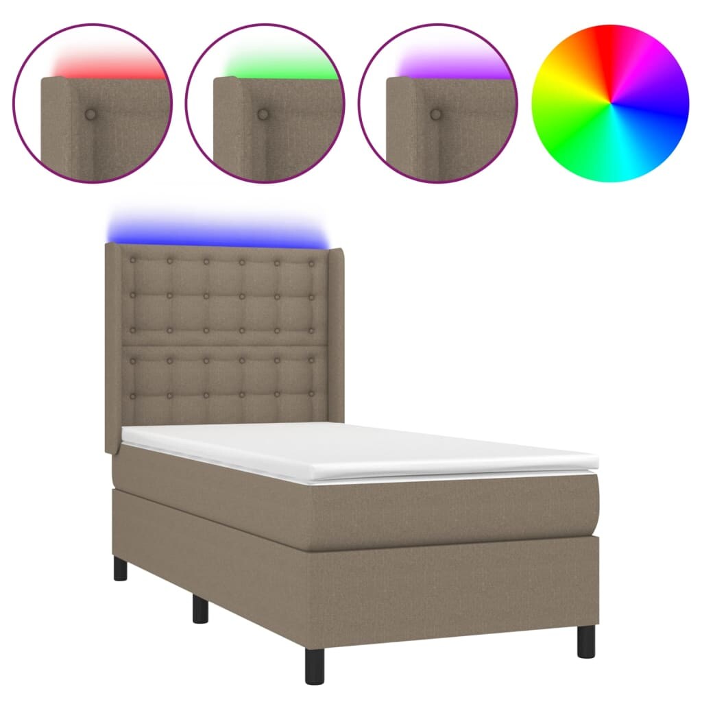 vidaXL Boxspringbett mit Matratze & LED Taupe 90x200 cm Stoff Image