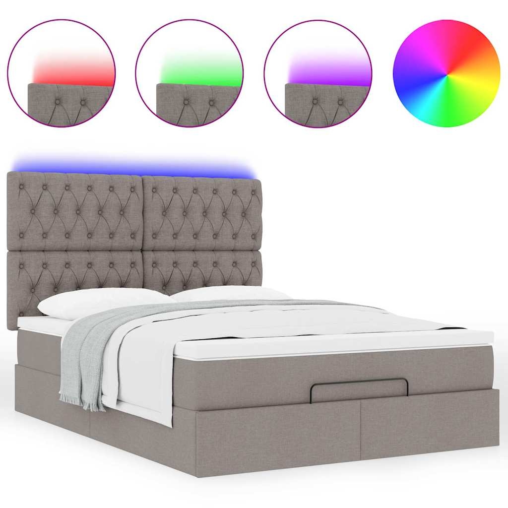 vidaXL Ottoman-Bett mit Matratze & LEDs Taupe 140x200 cm Stoff Image