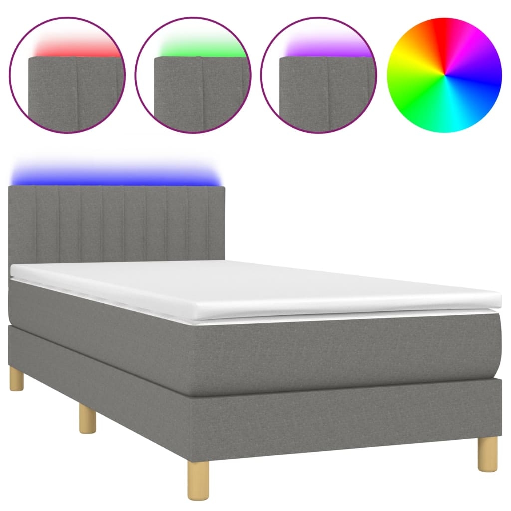 vidaXL Boxspringbett mit Matratze & LED Dunkelgrau 80x200 cm Stoff Image