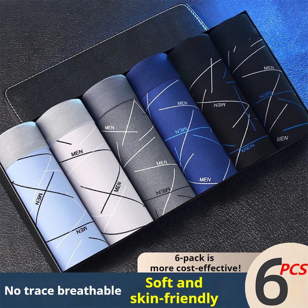 6Pcs Männer Sexy Unterwäsche Boxer Herren Kurze Weiche Atmungsaktive Atmungsaktive Mode Antibakterielle Badehose Fitness Laufende Mann Shorts Image