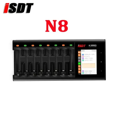 ISDT N8 8 Slots Schnelles Smart-Ladegerät für AAA AA-Batterie LiIon LiHv Life NiMh Nicd Nizn USB Typ-C-Ladegerät Entlader LCD-Display