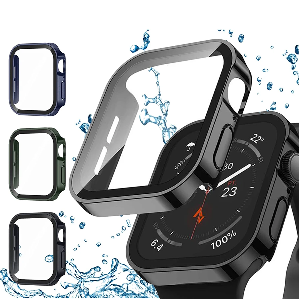 Wasserdichtes Gehäuse für Apple Watch 7 8 45mm 41mm 44mm 40mm Displays chutz abdeckung gerade Kante Stoßstange iwatch 4 5 se 6 Zubehör Image