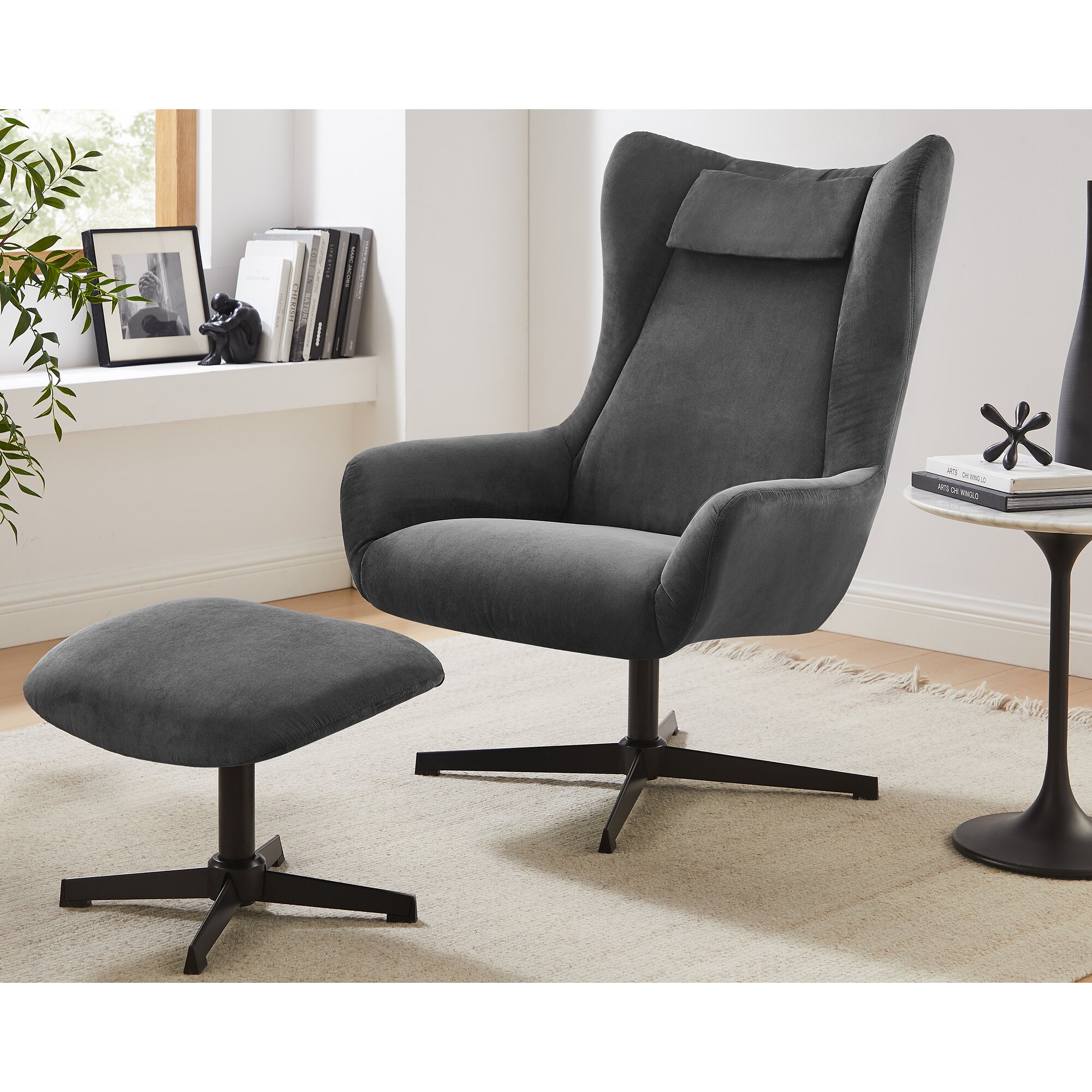 SalesFever »Daphne« Sessel mit Hocker drehbar grau 82x106x85 cm