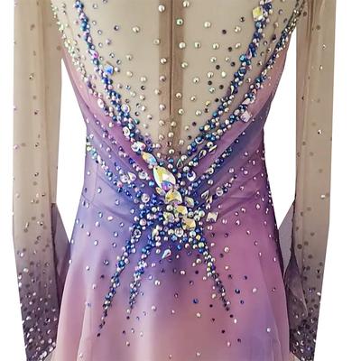 Figure Skating Dress Women's Girls' Ice Skating Dress Pink Thumbhole Halo Dyeing High Elasticity Professional Competition Skating Wear Thermal Warm Crystal / Rhinestone Long Sleeve Ice Skating Figure