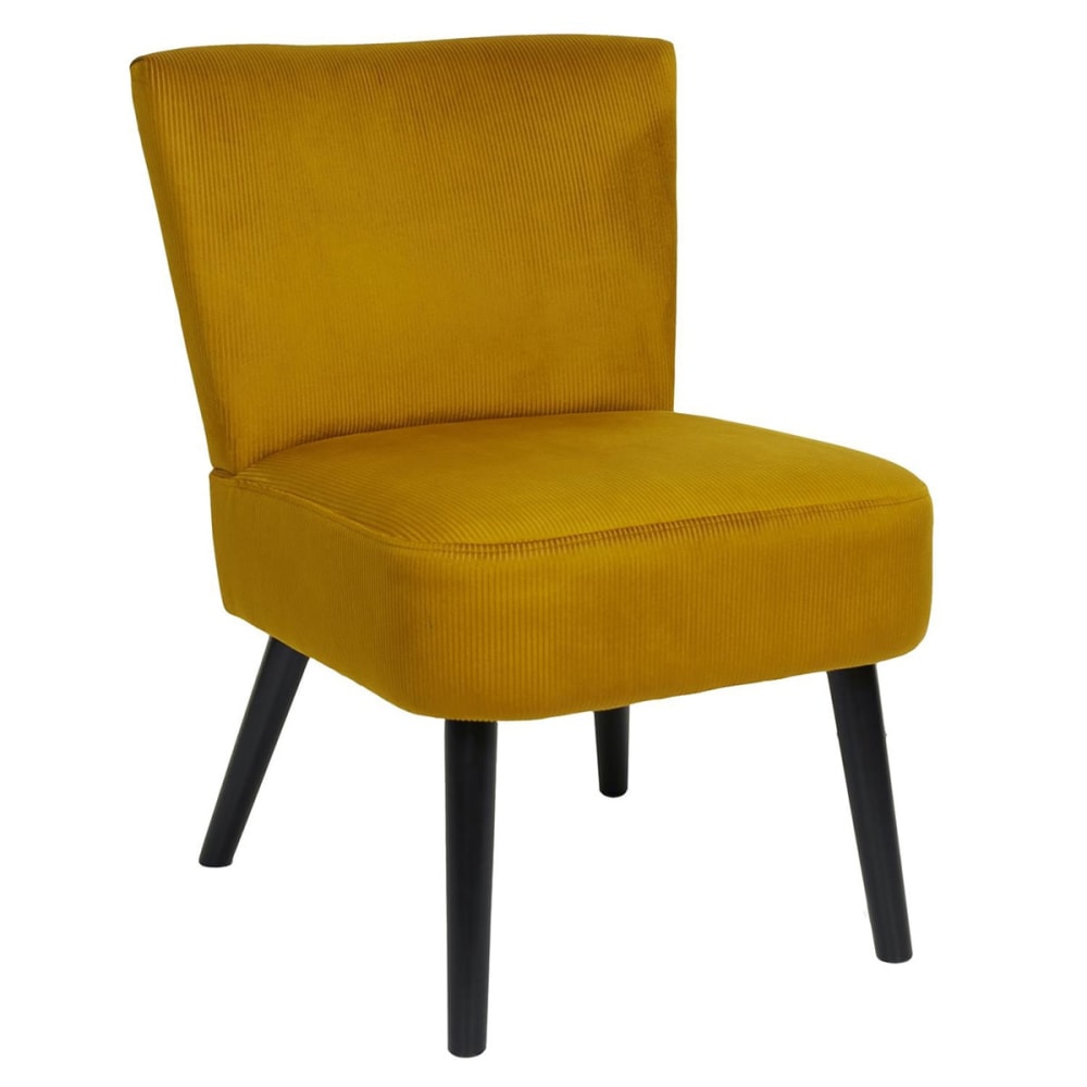 Fauteuil crapaud en velours côtelé ocre