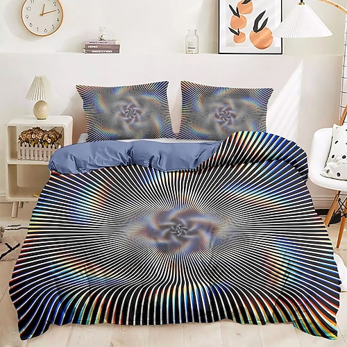 Bettbezug-Set mit grafischen Drucken mit optischer Täuschung, Bettwäsche-Set aus 100 % Baumwolle, ultraweiches und atmungsaktives Material, inklusive Bettbezug und Kissenbezügen, modernes und stilvolles Design, langlebig Image