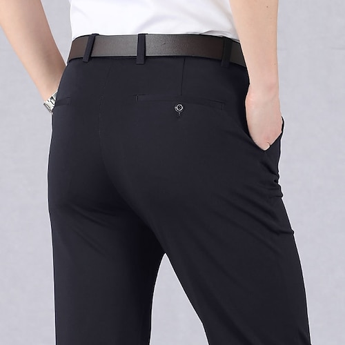 Herren Anzughosen Hose Hosen Anzughose Tasche Elastische Taille Gerade geschnitten Glatt tragbar Knitterfrei In voller Länge Formal Hochzeit Geschäft Elegant Modisch Schwarz Rote Image