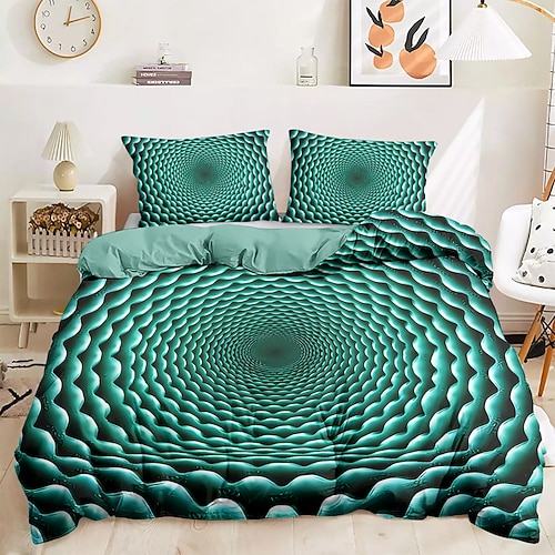 Bettbezug-Set mit grafischen Drucken mit optischer Täuschung, Bettwäsche-Set aus 100 % Baumwolle, ultraweiches und atmungsaktives Material, inklusive Bettbezug und Kissenbezügen, modernes und stilvolles Design, langlebig Image
