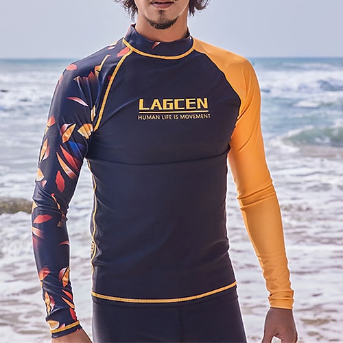 Herren T-Shirt zum Schwimmen Sport-Bademode Bedruckt Schnelltrocknend Atmungsaktiv Langarm Schutz gegen Hautausschlag Oberteil Surfen Strand Wassersport Sommer Image