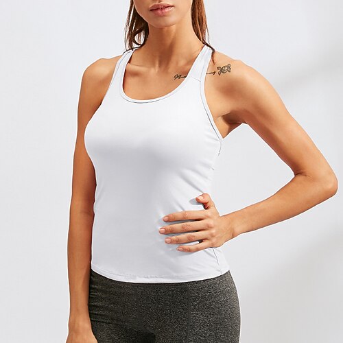 Damen Tank Top Tank-Top mit Trägern Yoga Top Rundhalsausschnitt Schnelltrocknend Leicht Bequem Sportlich Ärmellos Leichter Halt Sport Einfarbig Weste / Gilet Tanktop Für Fitnesstraining Laufen Fitness Image