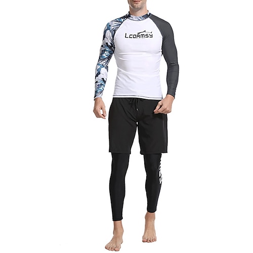 Herren Rash Guard Badeanzug Badehose T-Shirt zum Schwimmen Bedruckt 2 teilig Schnelltrocknend Leicht Atmungsaktiv Langarm Bademode Badeanzug Surfen Strand Wassersport Sommer Image