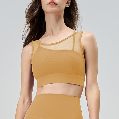 Damen Tank-Top mit Trägern Gepolsterter BH Gepolstertes Tank-Top Rundhalsausschnitt Leicht Bequem Atmungsaktiv Sportlich Ärmellos Leichter Halt Sport Einfarbig Sport-BHs Tanktop Für Fitnesstraining Image