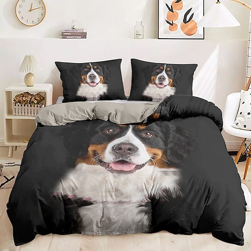 Bettbezug-Set mit Hundegrafikdrucken, 100 % Baumwolle, weiches und bequemes Bettwäscheset mit lustigem Hundedruck, gemütlich und stilvoll, perfekt für die Schlafzimmerdekoration von Hundeliebhabern, pflegeleicht und maschinenwaschbar Image