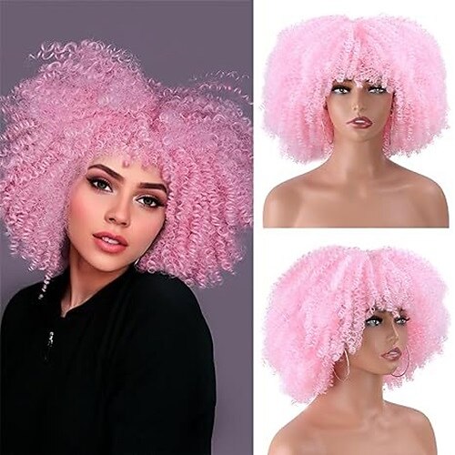 Afro-Lockenperücke mit Pony, synthetische Afro-Perücken für Frauen, hitzebeständig, kurze, verworrene Lockenperücken für die tägliche Party Image