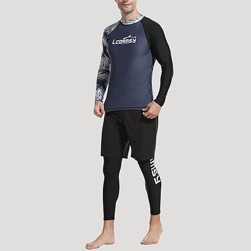 Herren Rash Guard Badeanzug Badehose T-Shirt zum Schwimmen Bedruckt 3 Teile Schnelltrocknend Leicht Atmungsaktiv Langarm Bademode Badeanzug Surfen Strand Wassersport Sommer Image