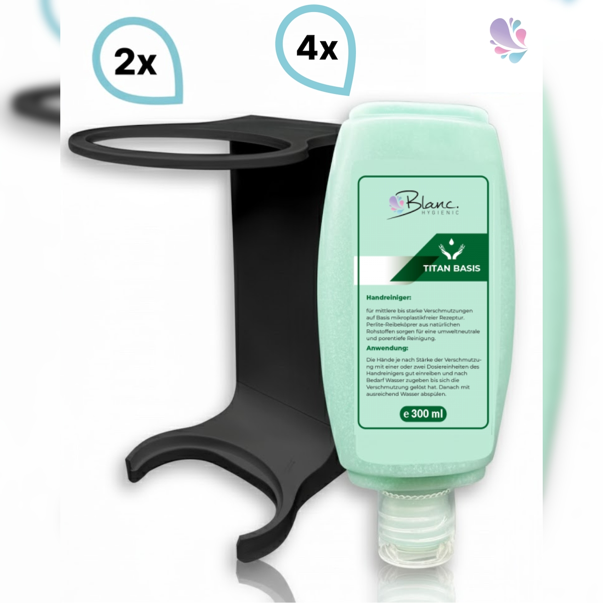 Blanc HYGIENIC SET: Mini Fix-System - 2x Mini Fix Spender + Grobreiniger für stärkere Verschmutzungen, natürlich, 4x300 ml Image