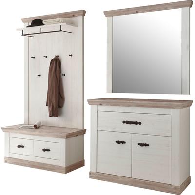 Garderoben-Set HOME AFFAIRE "Florenz", weiß (pinie weiß), Ohne Sitzkissen, Holzwerkstoff, Kastenmöbel-Sets, bestehend aus 1 Bank, 1 Paneel, 1 Spiegel und 1 Kommode Image
