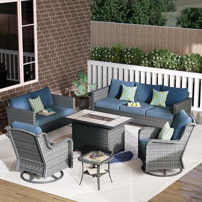 OVIOS 6-piece Patio Loveseat Swivel Chair Set With 42" Fire Table