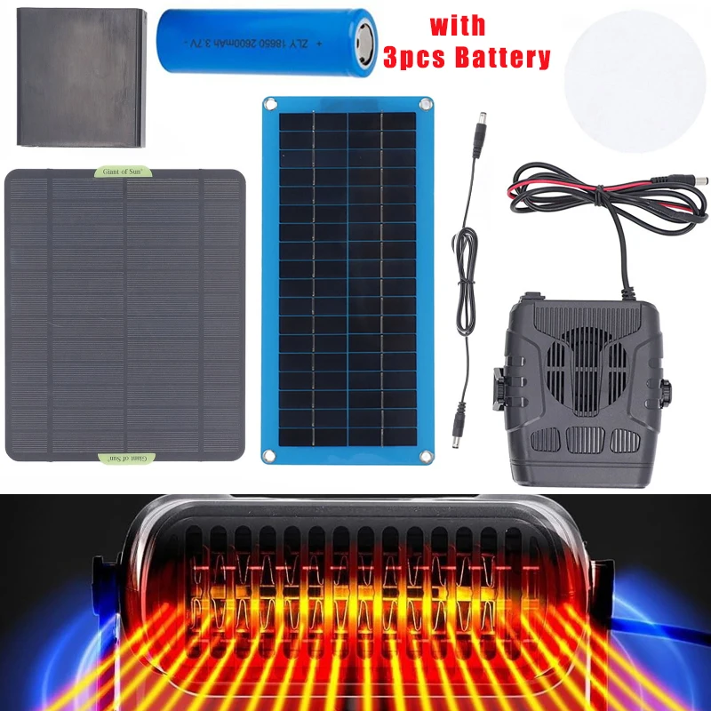 Chauffage solaire 20W/30W avec 3 batteries, chauffage de voiture, séchoir et chauffage pour niche d