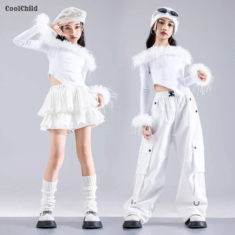 Mädchen Hip Hop Crop Top Cargo Hosen Kinder K-pop Jazz Dance Röcke Kinder Winter Streetwear Kostüm Prinzessin Elegante kleidung Sets
