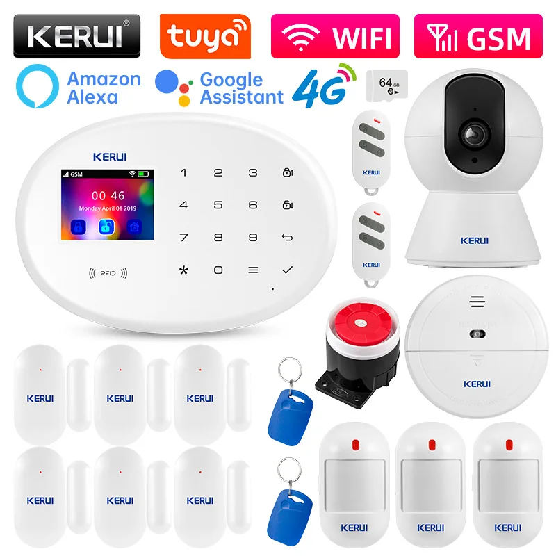 KERUI Alarm System 4G/2G WiFi GSM Home Alarme Kit Bewegungsmelder Tür Sensor Tuya Smart APP Fernbedienung sicherheit Schutz Image