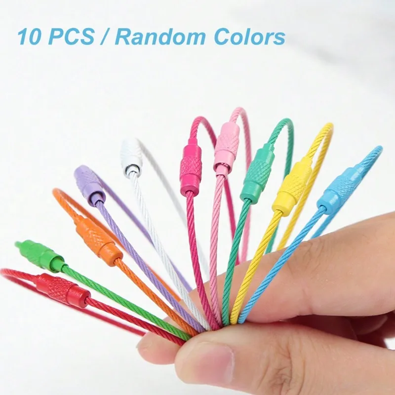 10-teiliger Reiserucksack-Schlüsselanhänger aus Edelstahldraht, Gepäckanhänger, Taschenring, geflochtener Draht, Schlüsselanhänger, Gepäckanhänger, Ring, Anhängerhalter Image