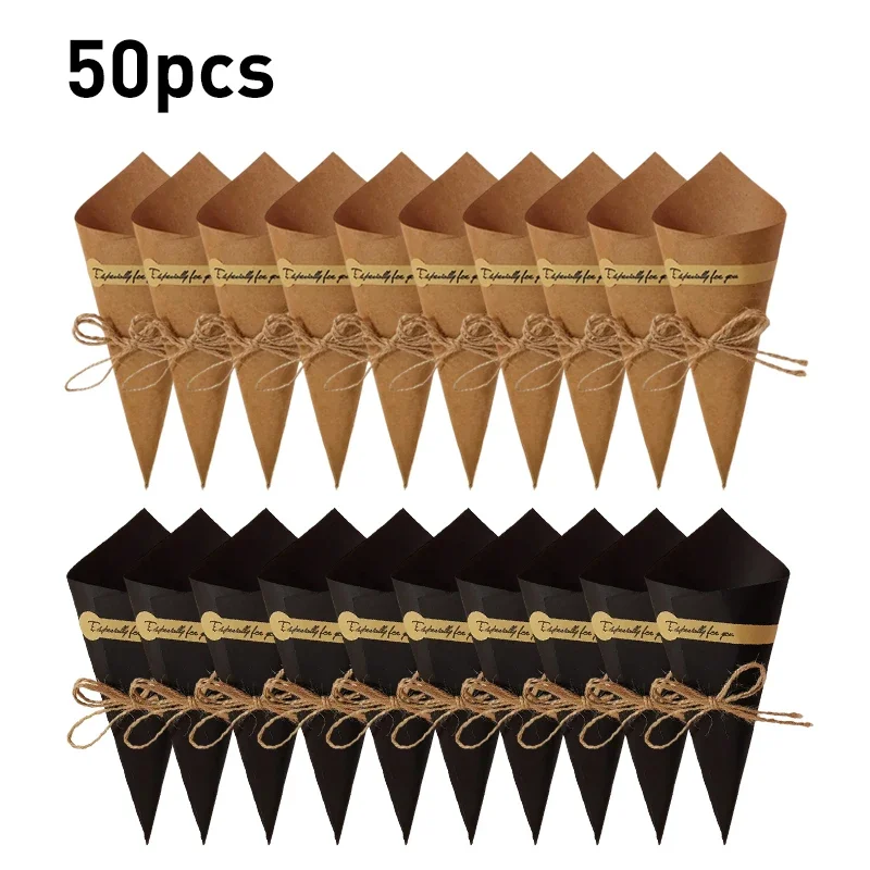 50 stücke Hochzeit Kraft Papier Kegel Konfetti Getrocknete Blumen Tablett Kegel Halter Für Hochzeit Dusche Party Konfetti Personalisierte Dekor Image