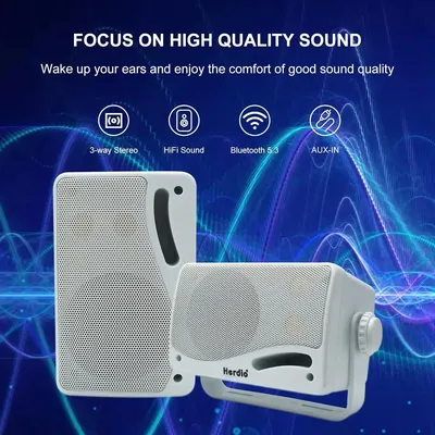 Herdio Outdoor-Bluetooth-Lautsprecher, wasserdicht, 8,9 cm, 3-Wege, 200 W, Wandmontage, wasserdicht, Image