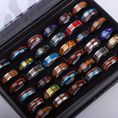 TEMU 10pcs Vintage Fashion Stainless Steel Rings Set, Shell & Wood Grain Design, Men's Exquisite Accessories For Daily, Holiday, Banquet, Party, Birthday & Anniversary Gifts Image