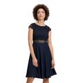 Abendkleid VERA MONT "Vera Mont Abendkleid mit Spitze", Damen, Gr. 40, Normalgrößen, blau (night sky), Obermaterial: 100% Polyester. Futter: 100% Polyester., festlich, ausgestellt kurz, Rundhals, Halbarm, Kleider, Spitze