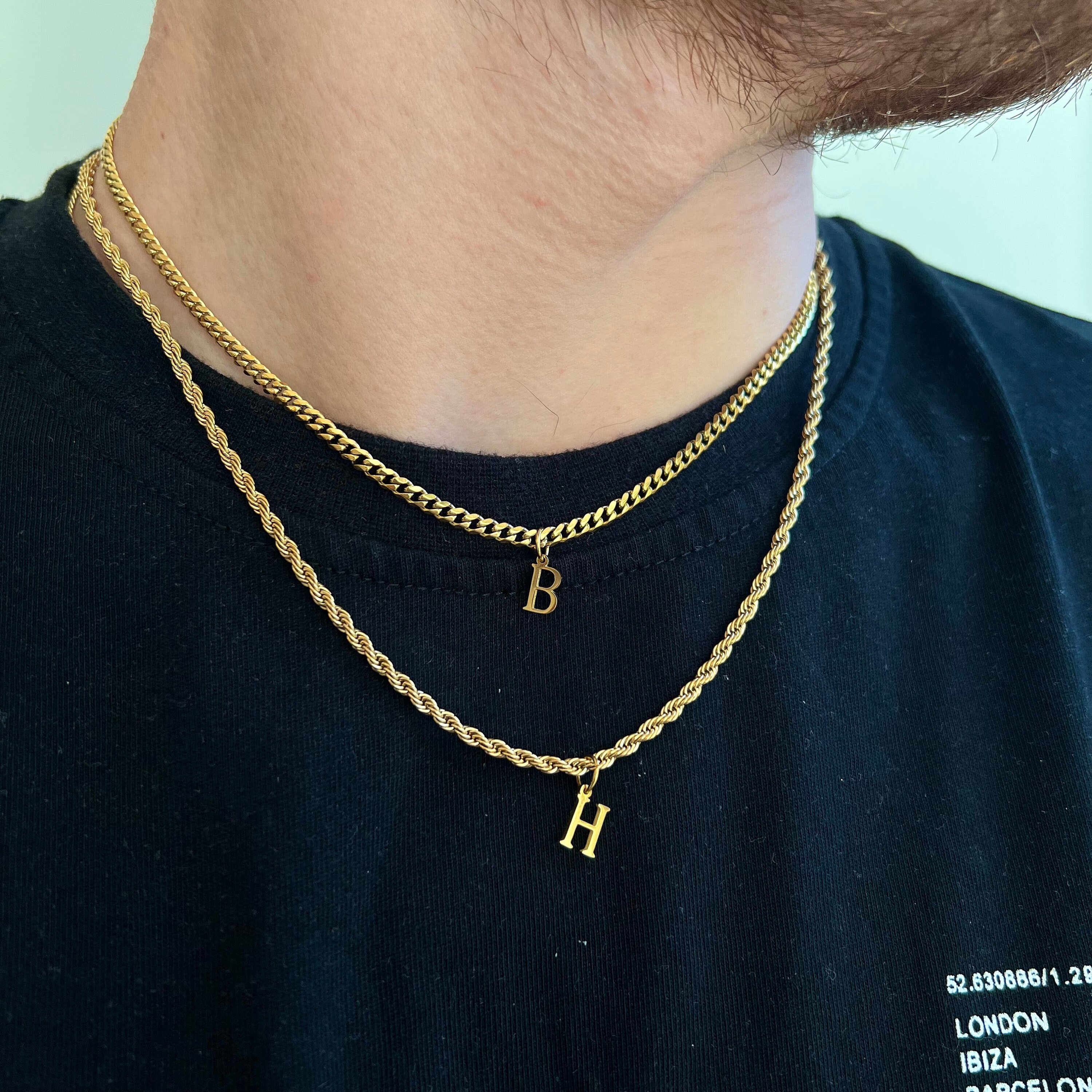 Collana con iniziale in oro 18 carati per uomo/donna, collana in oro con ciondolo a forma di lettera - catena cubana da 3 mm con ciondolo con iniziale
