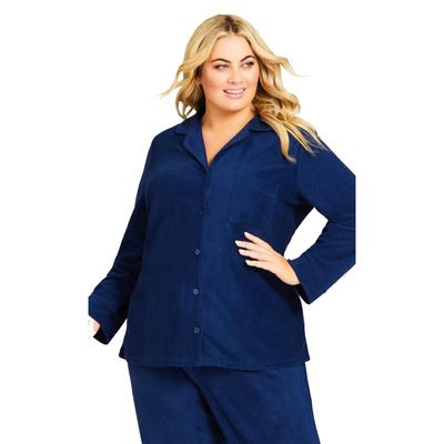 Plus Size Women's Button Fleece Top by Avenue Body in Navy (Size 3X)