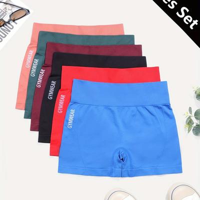 TEMU 6pcs High Waist Sports Shorts, Butt Lifting Tummy Control Peach Yoga Pants, Sweat-absorbing Three-piece Pants Image