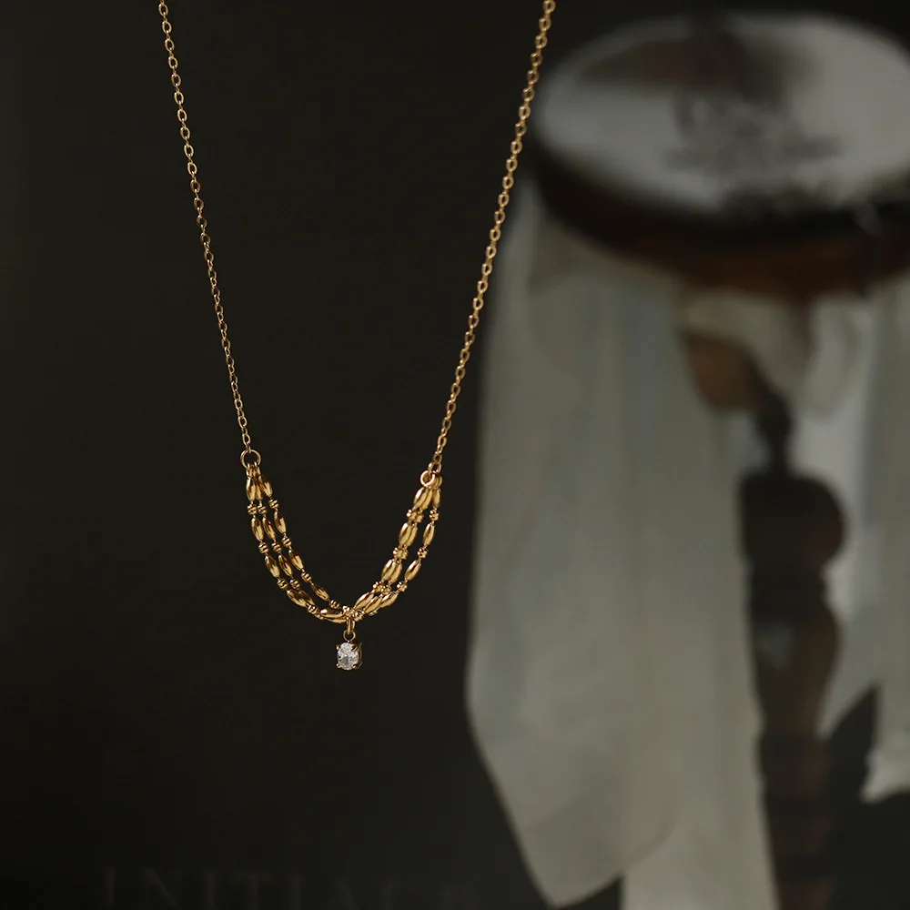 316L Zirkon Anhänger Halskette Anhänger 18K Gold Farbe vergoldet Edelstahl Mode Klassisch Unisex Schmuck Damen Image