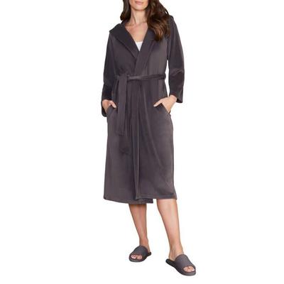 Luxechic Hooded Velour Robe - Black - Barefoot Dreams Nightwear