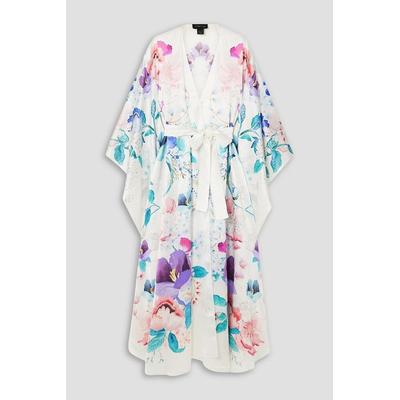 Belted Floral-print Silk-satin Robe - Blue - Meng Nightwear