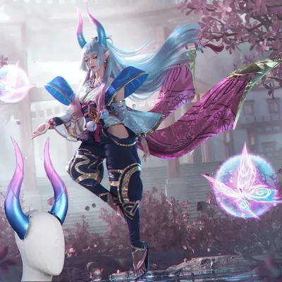 Spiel LOL Syndra Geist Blossom Syndra Cosplay Kostüm Frauen Kimono Kleid 20CM Requisiten Halloween Cosplay Kostüm Perücke Kopfschmuck Image