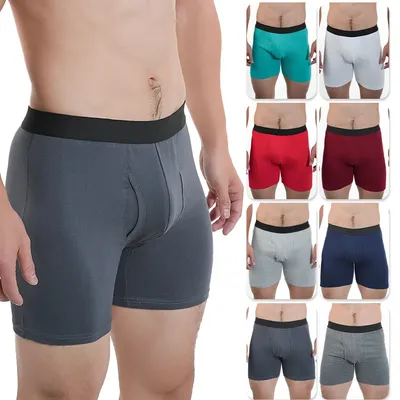 Mid Lange Boxer Männer Baumwolle Sport Soft Fit Shorts Unterhosen Solide Briefs Familie Boxershorts Sexy Stretch Männliche Unterwäsche Calecon Image