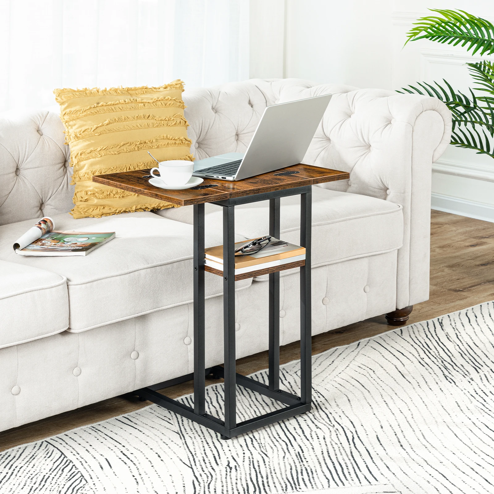 HOOBRO C-Form Beistelltisch, klappbarer Sofatisch, Couchtisch, Snacktisch mit Ablagefach, schmaler Nachttisch für Wohnzimmer, Schlafzimmer Image