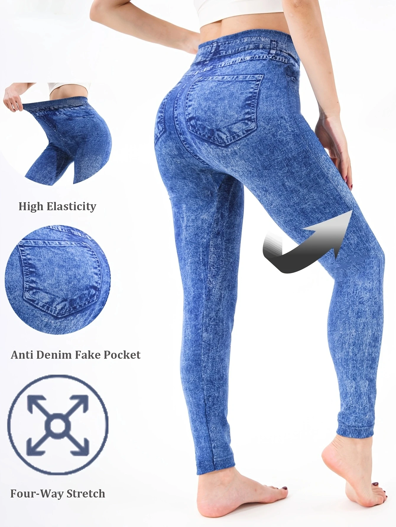 Schleifen Weiß Imitation Denim Casual Enge Hosen frauen Legging hohe Stretch Fitness Yoga Hosen Sexy Neun Punkt Bleistift Hosen Image
