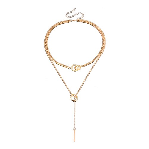 mehrreihige Silberkette mit Kreis- und Balkenanhänger, minimalistischer Statement-Schmuck für Frauen, perfekt für Partys, Verabredungen und den Alltag Image