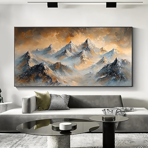 handgemachtes Original Ölgemälde auf Leinwand, bunte Berge, abstrakte Berglandschaft, Wandkunst für die Inneneinrichtung mit gespanntem Rahmen, ohne Innenrahmen Image
