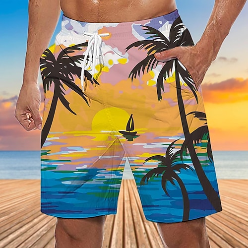 Herren Badeshorts Badehose Tropisch Bedruckt Schnelltrocknend Bequem Atmungsaktiv Bademode Unterteile Surfen Strand Wassersport Sommer Image
