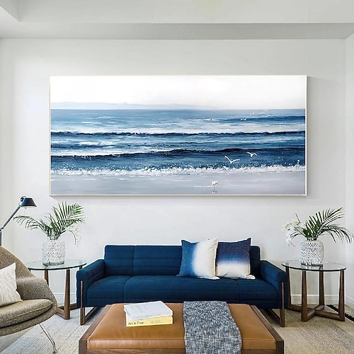 Original weiße Ozean Welle Kunst Strand abstrakte Malerei weiße Wand Kunst blau 3D Struktur Malerei braun Strand Wand Kunst moderne Pastell Zimmer Dekor Image