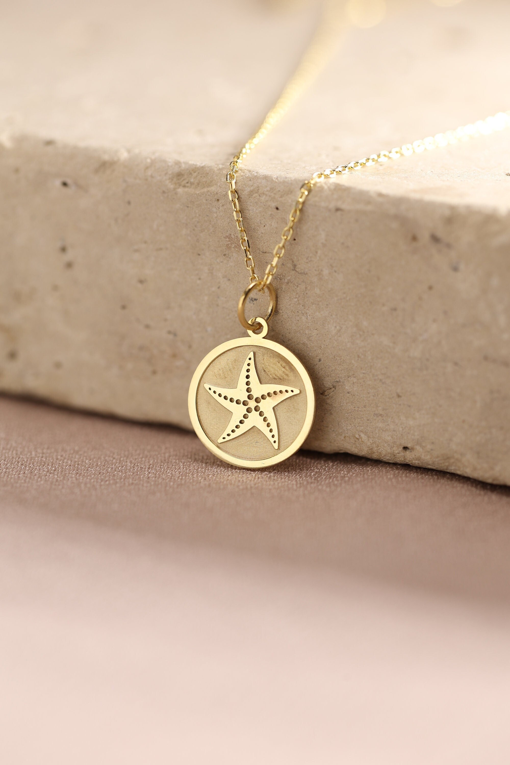 Collana a forma di stella marina in oro massiccio 14k, ciondolo a forma di stella marina personalizzato, ciondolo a forma di stella marina, stella mar