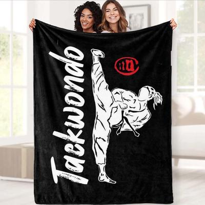TEMU Taekwondo Black Belt Theme Flannel Blanket – Soft, Cozy Throw With Martial , , Perfect Gift For Birthdays Or , Throw Blanket | Dynamic Illustration | Comfortable Texture, Taekwondo Gifts Image